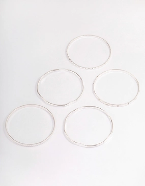 Silver Mixed Hammered Bangle 5-Pack Superior Workmanship