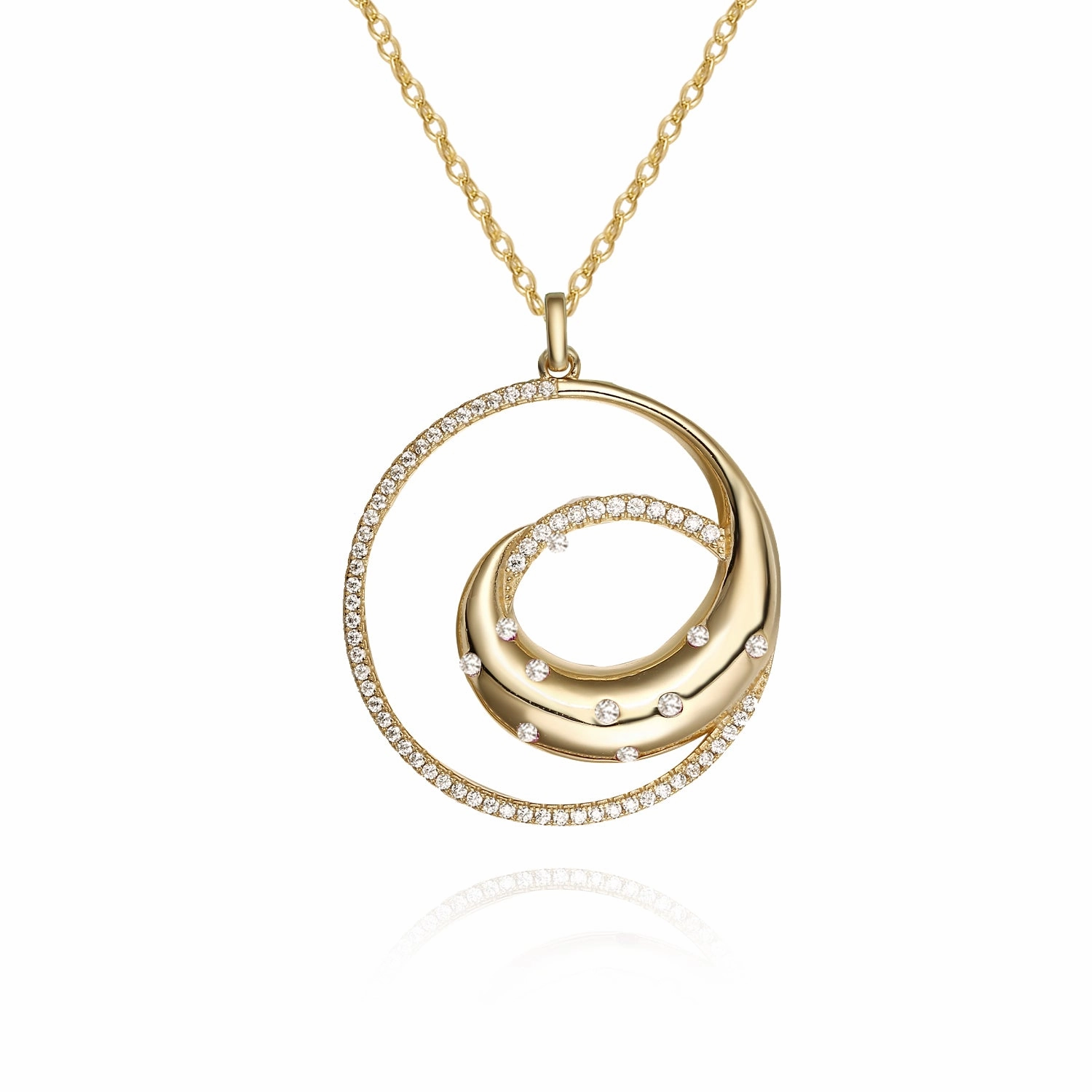 Gold Plated Sterling Silver Round Swirl With CZ's Pendant Necklace Unique Shape Lightweight Fit