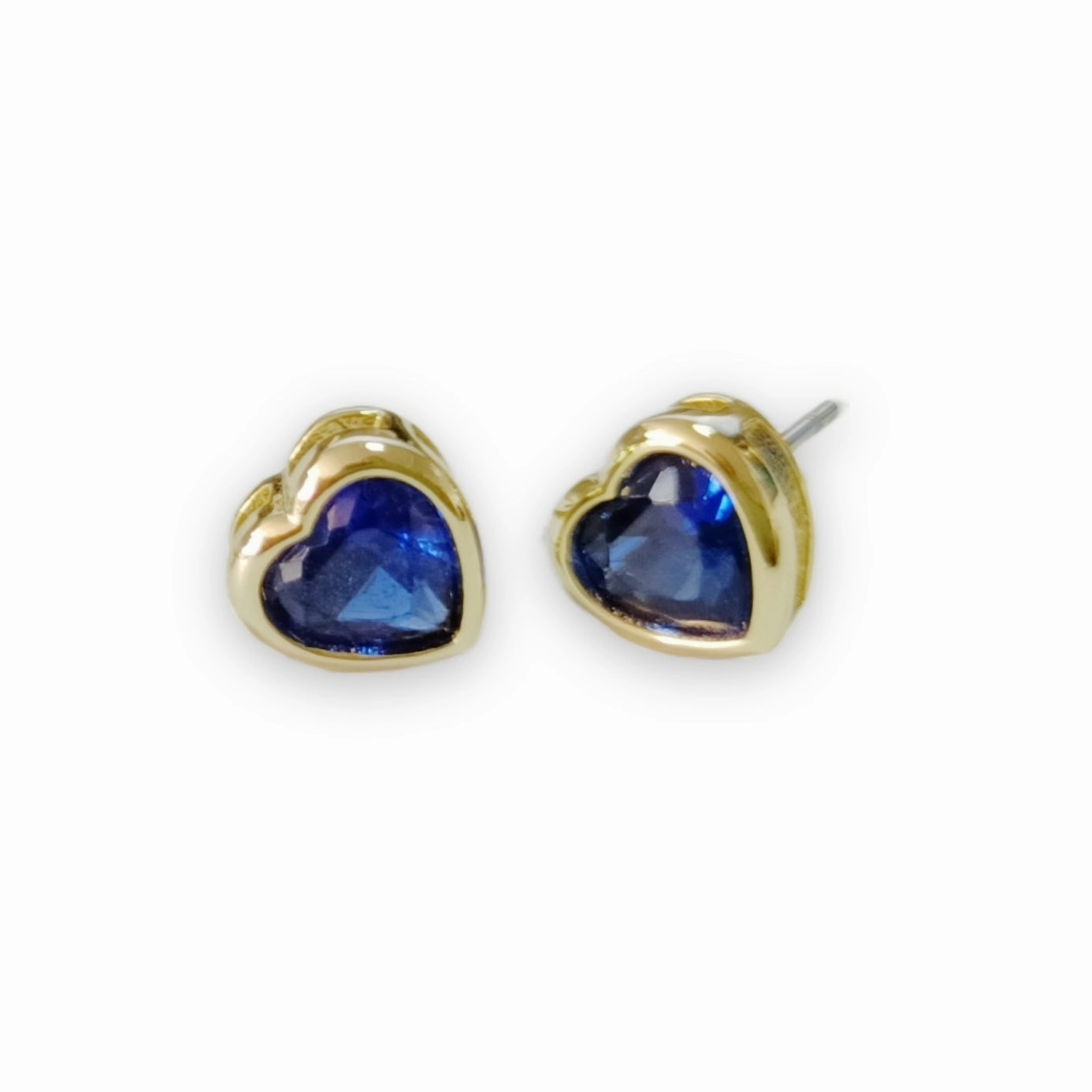 Gold Plated Surgical Steel Bezel Set CZ Heart Stud Earrings Candid Shot Unique Style