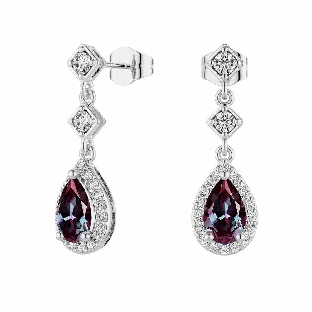 Daily Wear 2 Ctw Pear Shaped Alexandrite Moissanite Pave Drop Earrings