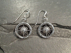 Sterling Silver Compass Earrings Shining Craft