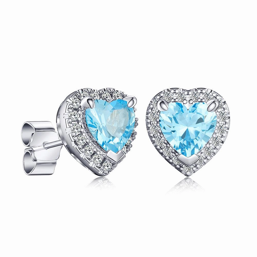 Precious Pieces Timeless Radiance 1 CT. Heart Shaped Birthstone Stud Earrings with Halo