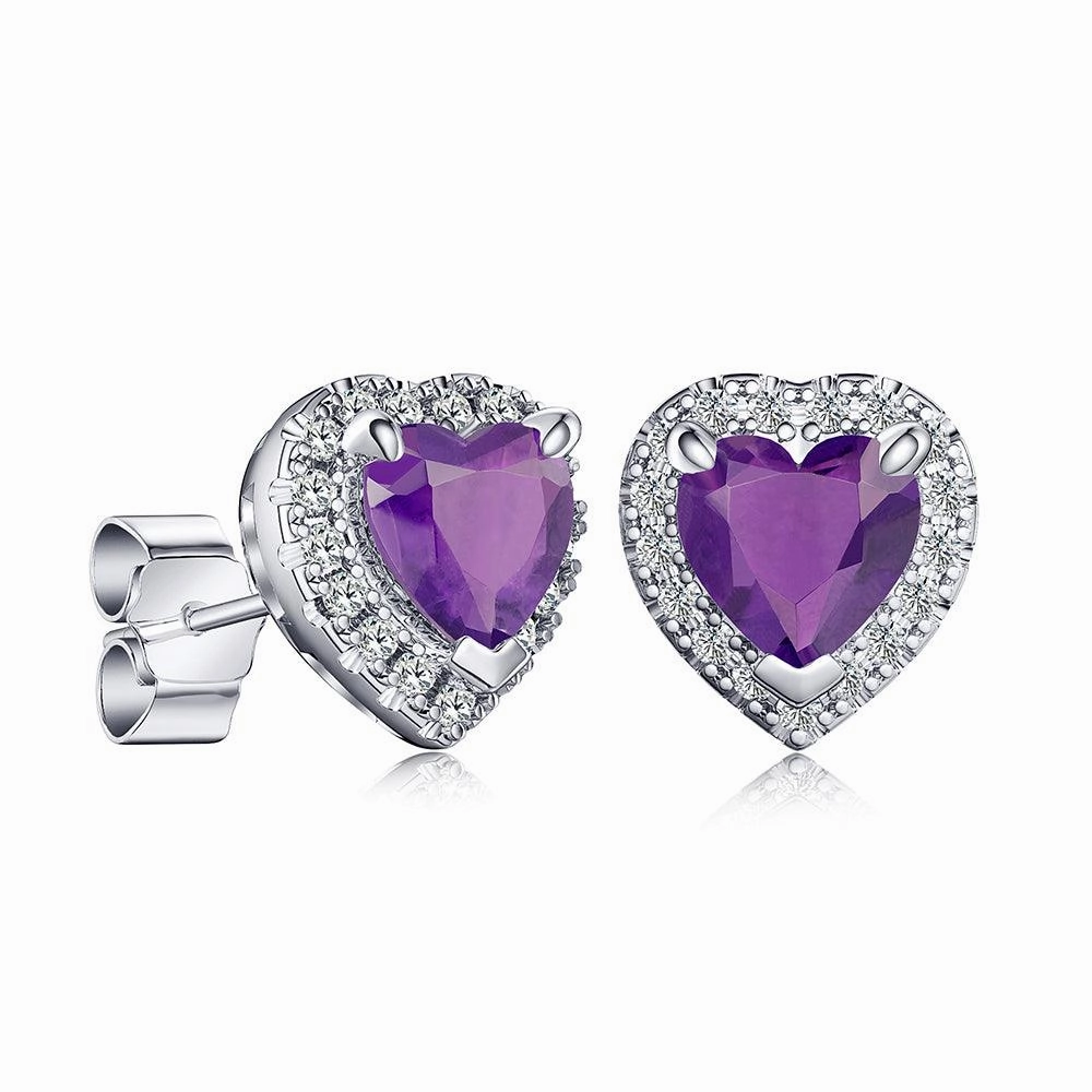 1 CT. Heart Shaped Birthstone Stud Earrings with Halo Fall Vibes Trendy Spark