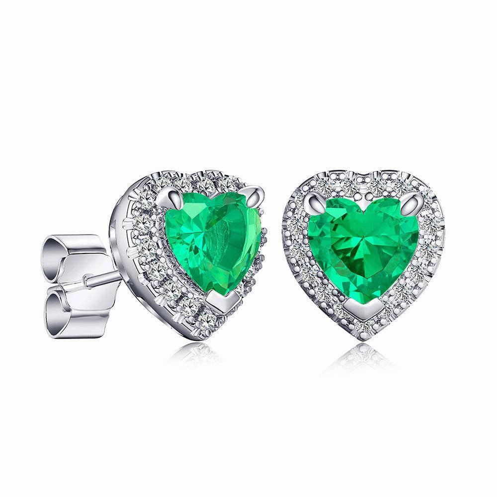 Artful Feature 1 CT. Heart Shaped Birthstone Stud Earrings with Halo