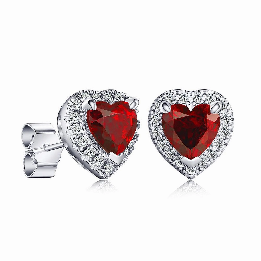 Trend Setting Effortless Chic 1 CT. Heart Shaped Birthstone Stud Earrings with Halo