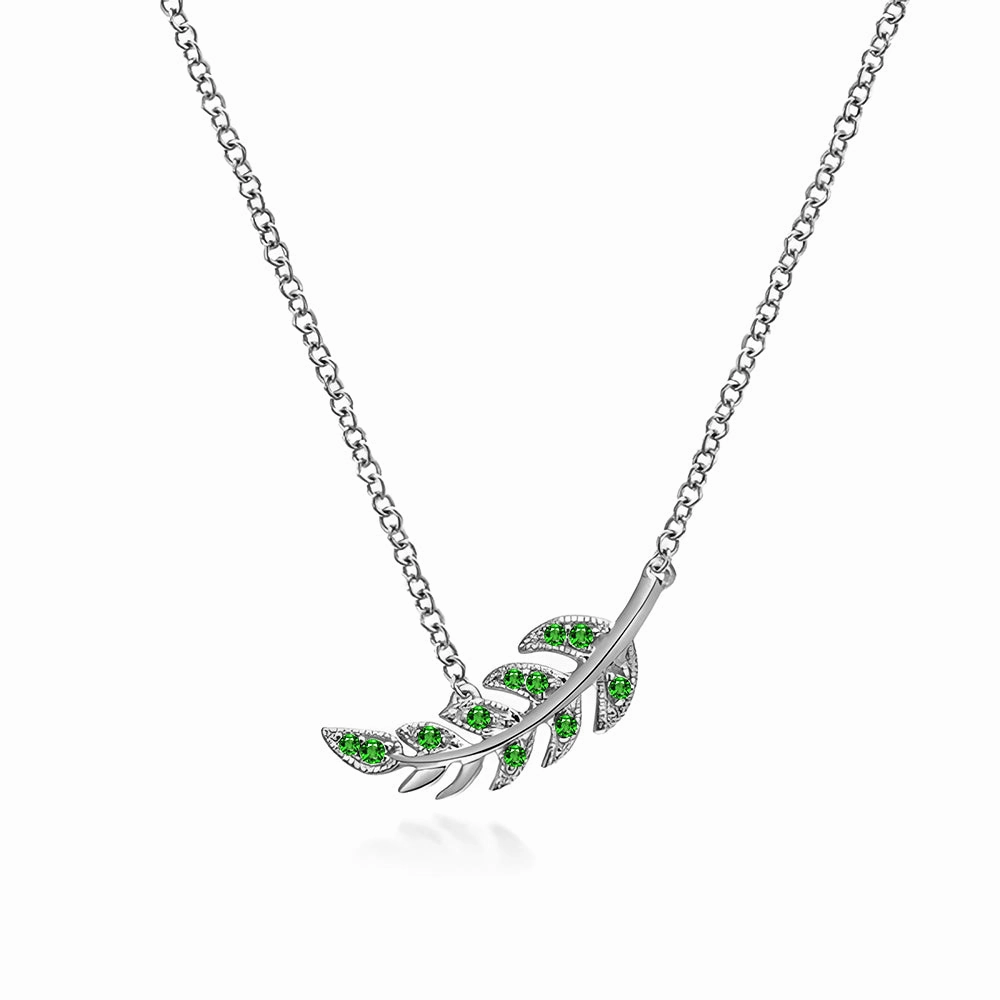 Exquisite Sparkle Couture Botanical Foliage Lab Grown Emerald Necklace