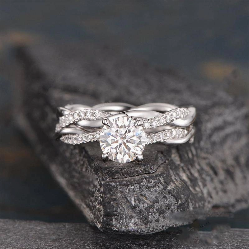 Louily Twist 1.25 Carat Round Cut Wedding Set For Her In Sterling Silver Bold Sign