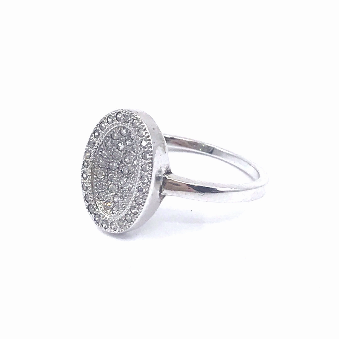 Rhodium Plated Sterling Silver Micropave CZ Oval Ring Fashion Mood Birthday Present