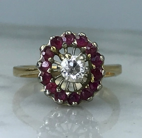 Vintage Ruby and Diamond Ring. 14K Gold. Unique Engagement Ring. July Birthstone. 15th Anniversary. Daytime Style