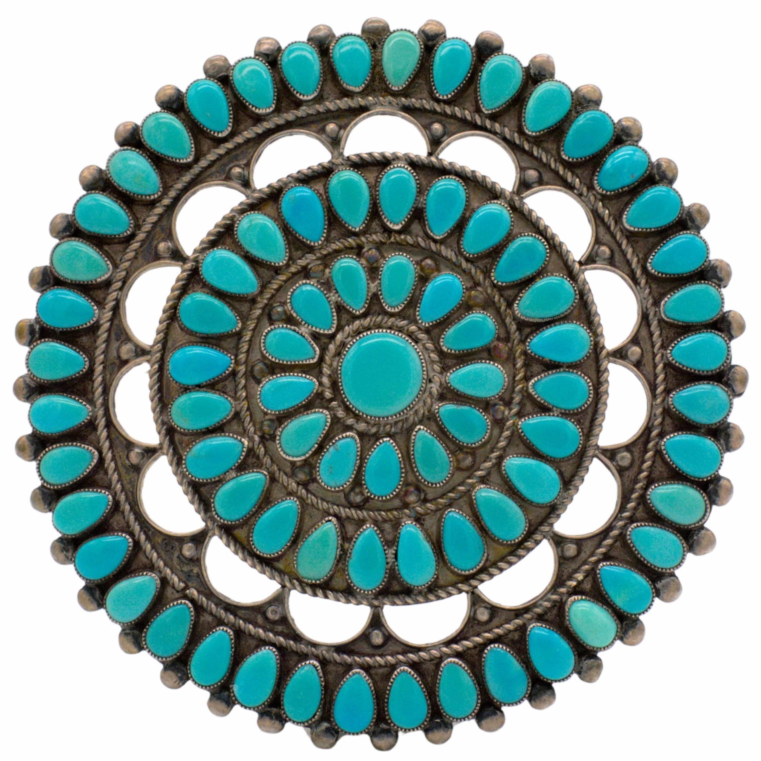 Opulent Design Delicate Feature Vintage Sterling Silver Turquoise Large Pin (Hallmark Unknown)