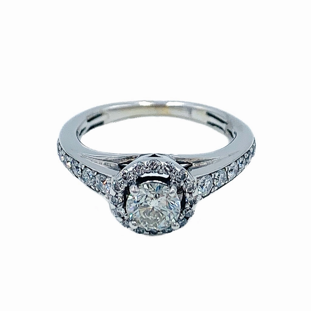 0.75 CTW 14k white gold diamond engagement ring with a 0.44 ct round brilliant center diamond Floral Mood