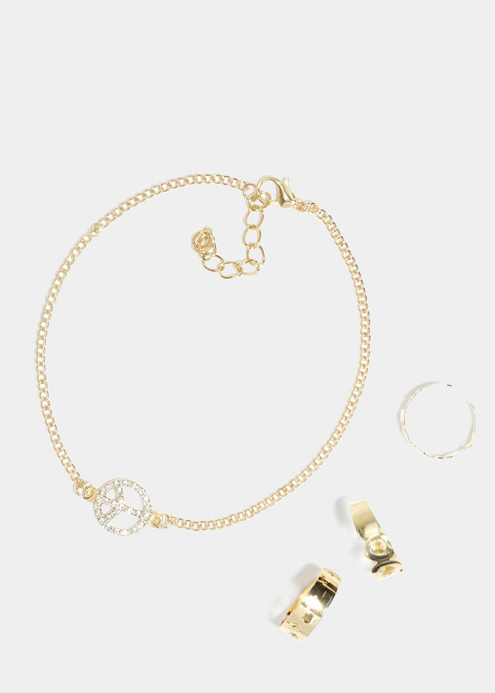 Expressive Style Sparkly Peace Sign Anklet & Toe Rings Set