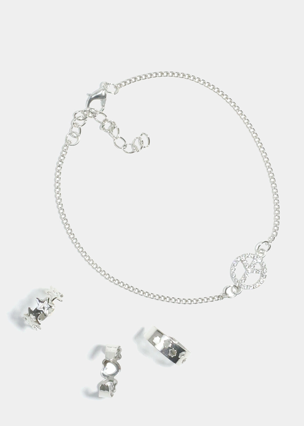 Sparkly Peace Sign Anklet & Toe Rings Set Light Detail