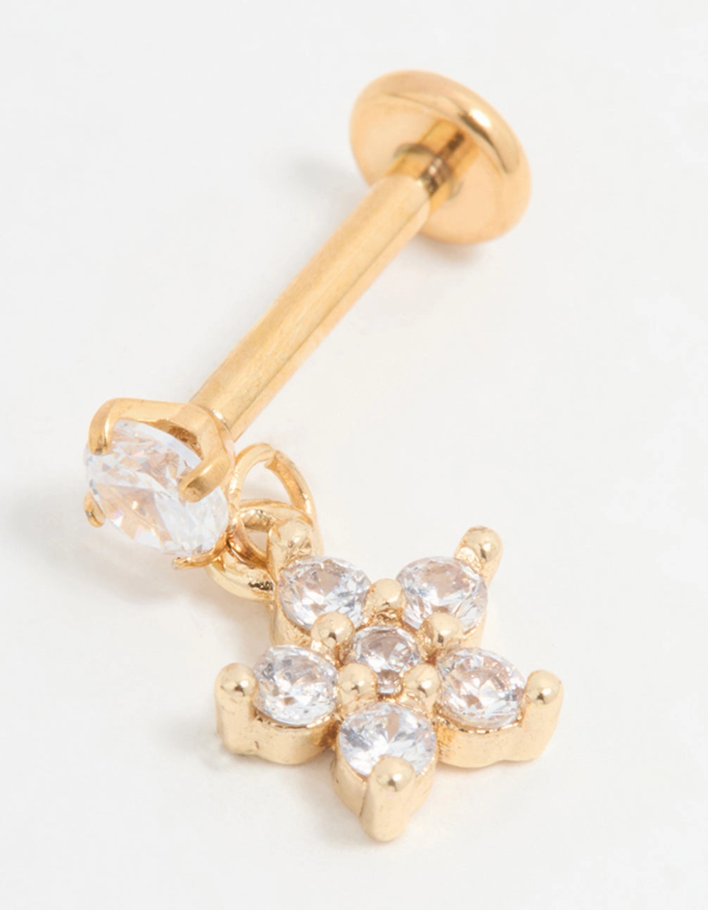 Elegant Treasures Gold Plated Titanium Cubic Zirconia Petal Flower Flat Back Stud