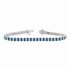 14K WHITE GOLD 5 3/4CT ROUND/ROUND BLUE SAPPHIRE DIAMOND LADIES BRACELET Smooth Feature Minimalist Edge