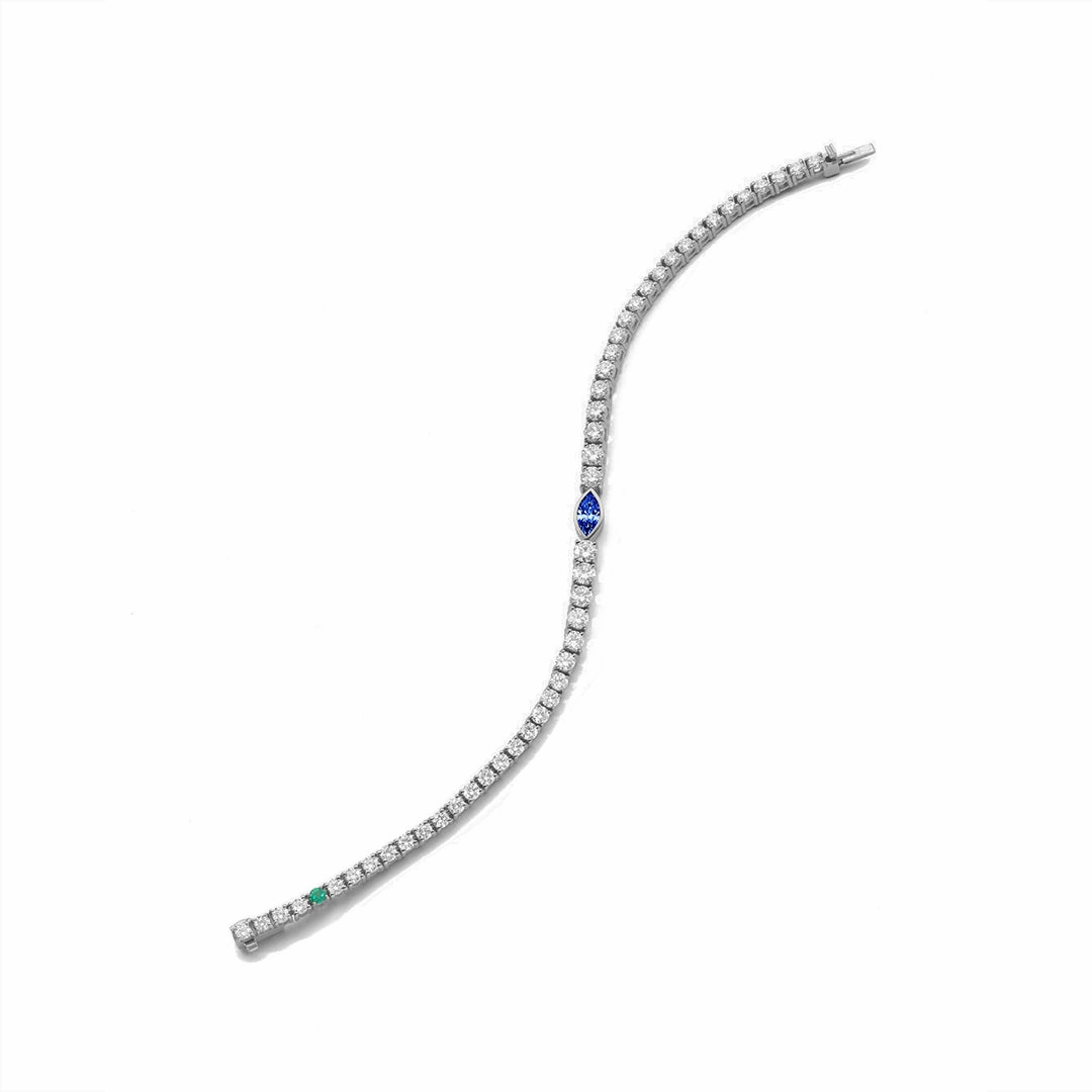 Glossy Shine Moissanite Tennis Bracelet with Sapphire & Emerald Accents