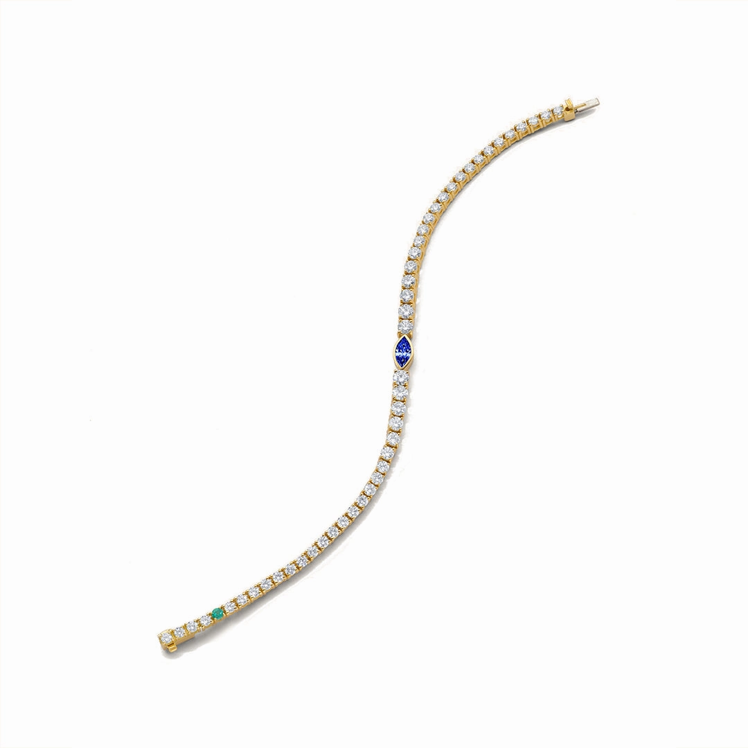 Soft Glow Charming Accent Moissanite Tennis Bracelet with Sapphire & Emerald Accents