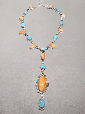 Night Detail Ray Nez Navajo Turquoise Spiny Oyster Sterling Silver Lariat Handmade Native American