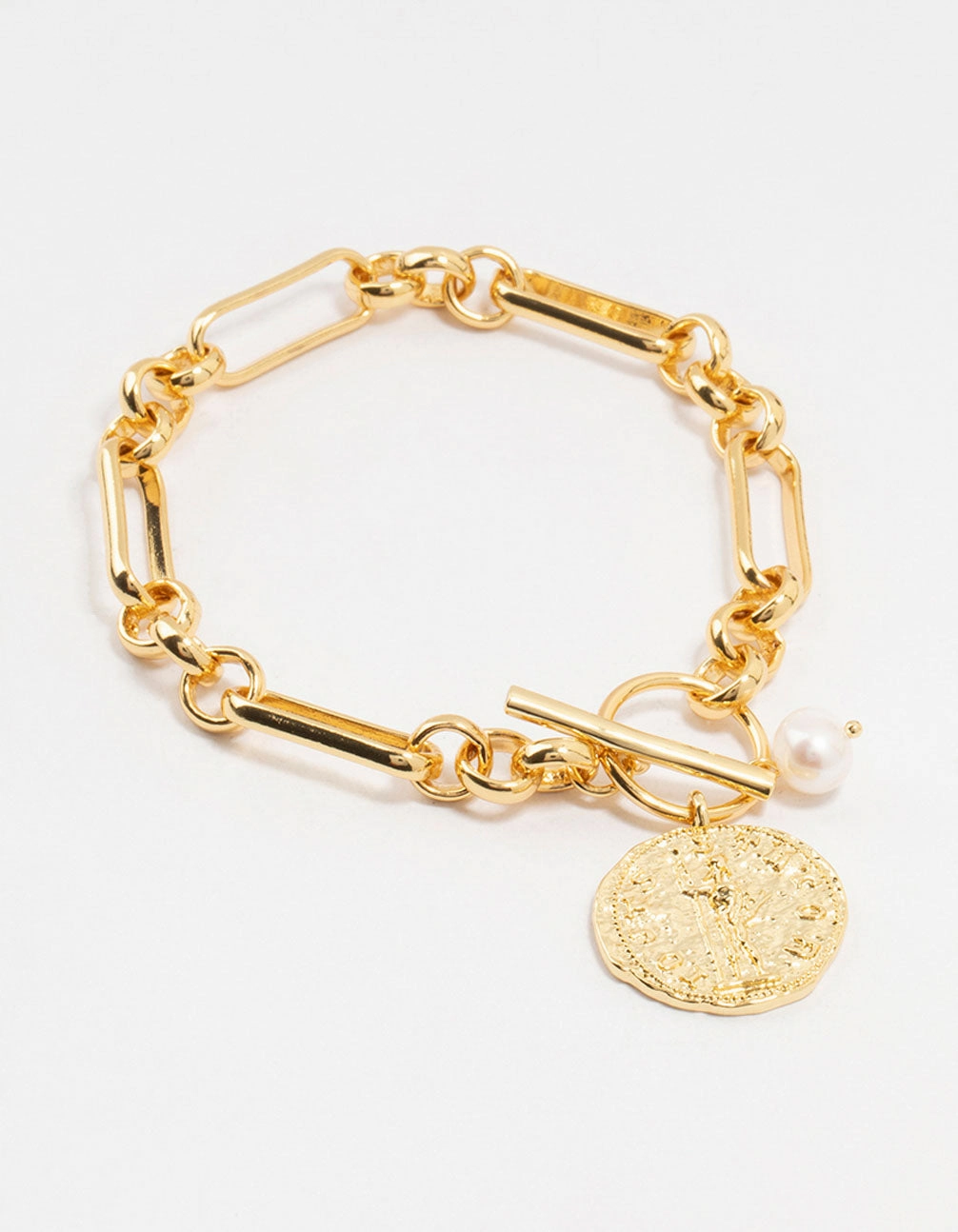 Token Of Love Gold Plated Brass Rectangular Link With Coin Bracelet