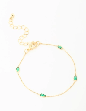 Symbolic Saga Generational Story Gold Plated Green Cubic Zirconia Teardrop Bracelet