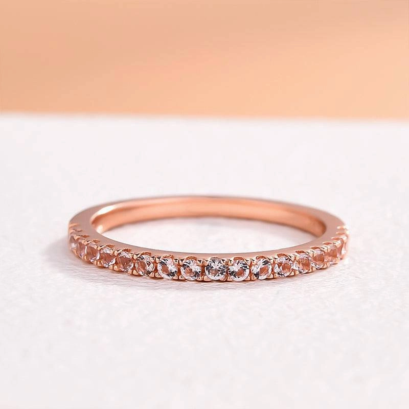 Louily Half Eternity Rose Gold Peachy Pink Stone Women's Wedding Band In Sterling Silver Unique product Trendy Embellishment