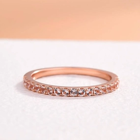 Louily Half Eternity Rose Gold Peachy Pink Stone Women's Wedding Band In Sterling Silver Personal Gift Lightweight Object