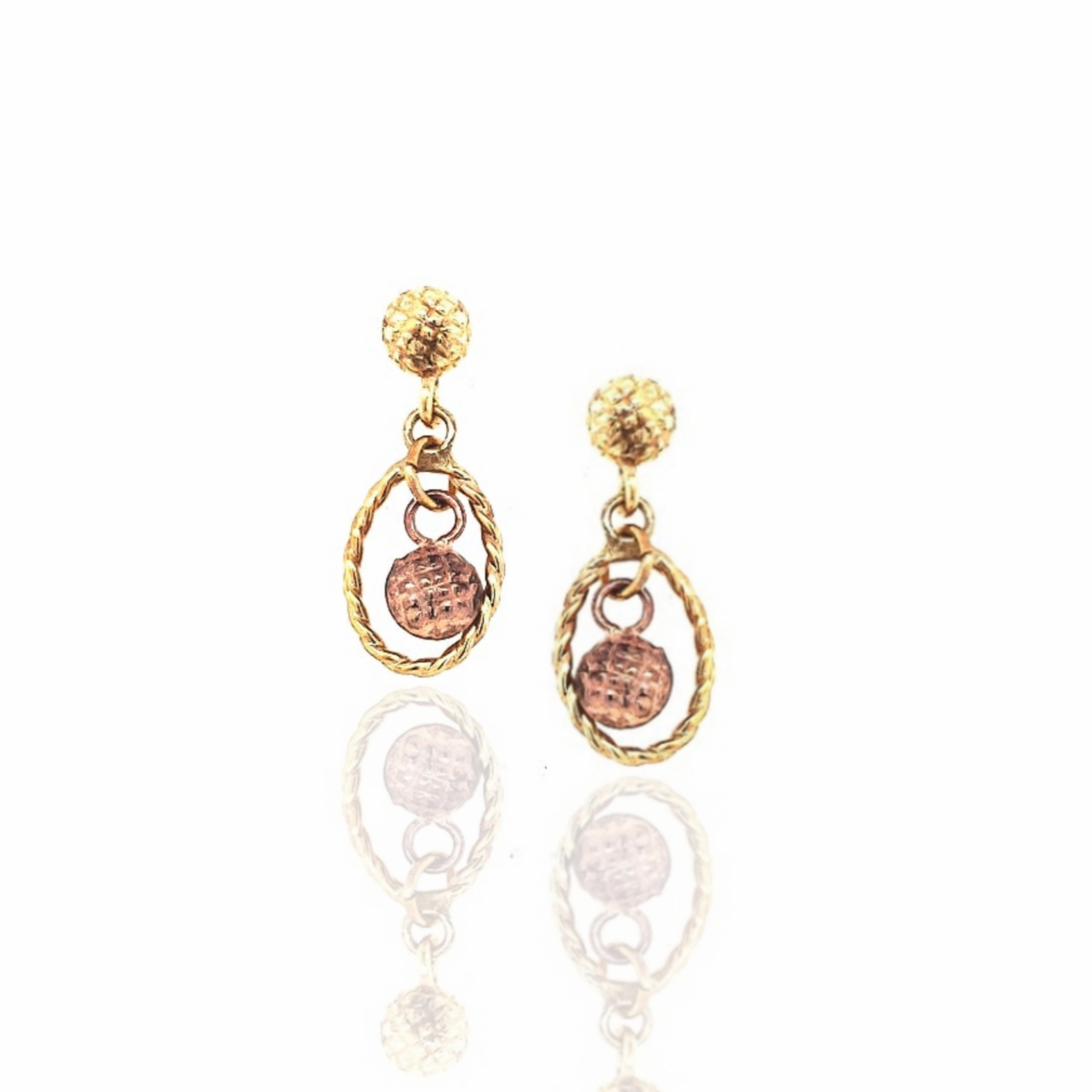 Radiant Gems 14k Gold Open Oval With Center Rose Gold Ball On Screwback Post Earring