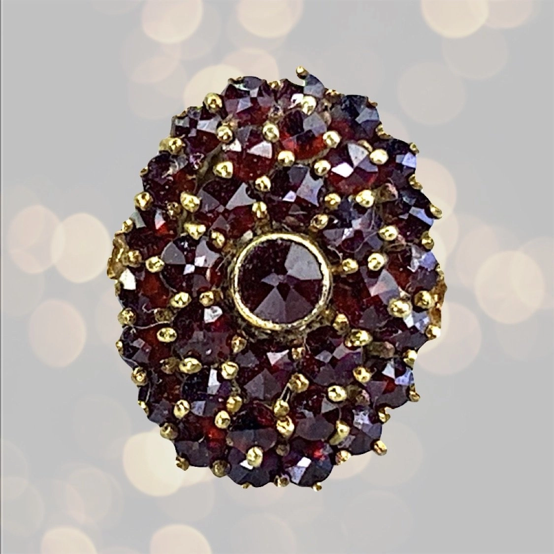 Vintage Garnet Cluster Ring in 14k Yellow Gold. January Birthstone. 2 Year Anniversary Gift. Layered Edge