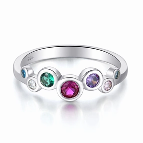 Luxe Design Flirty Look Rhodium Plated Sterling Silver Multicolor CZ Bezel Set Round Stones Ring