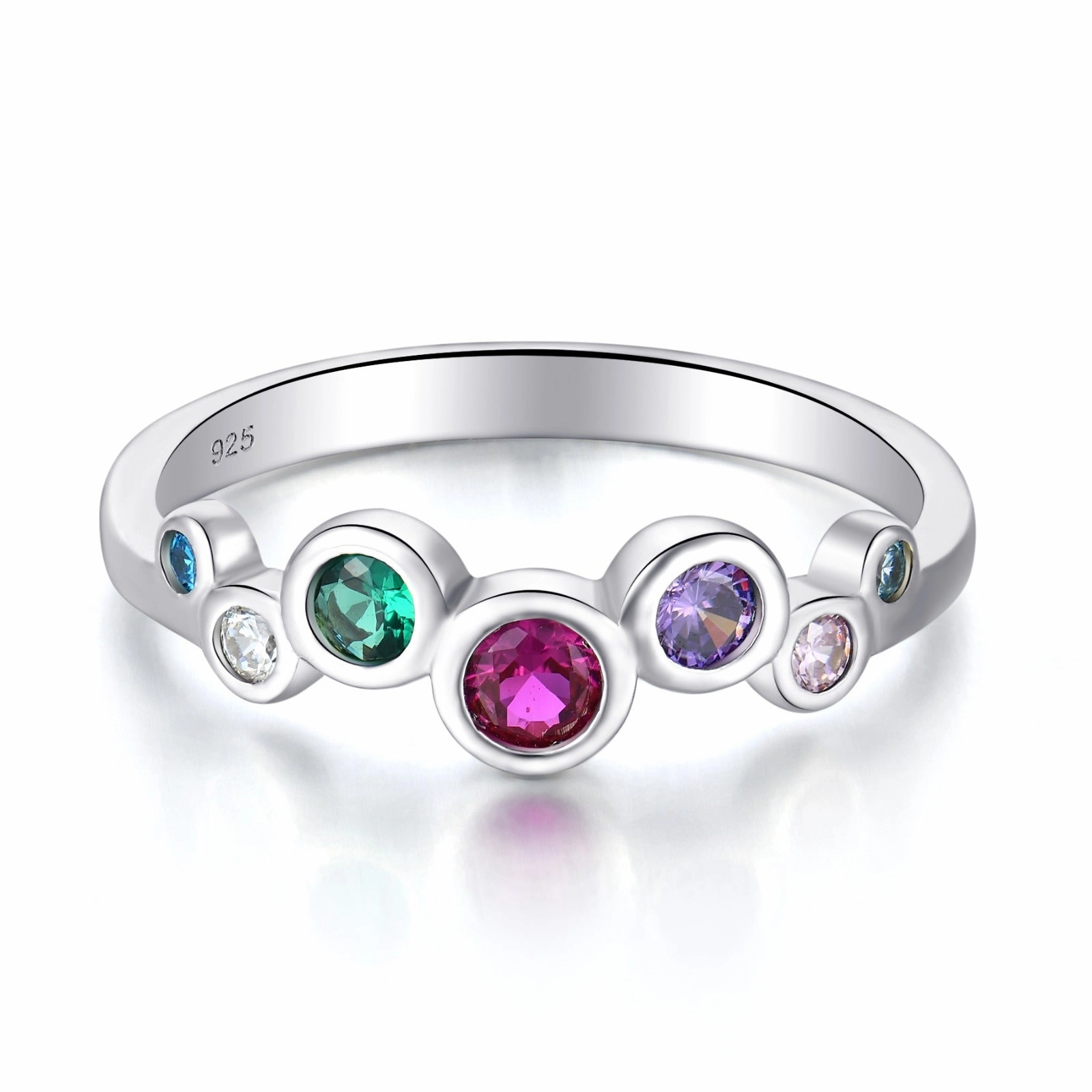 Luxe Design Flirty Look Rhodium Plated Sterling Silver Multicolor CZ Bezel Set Round Stones Ring