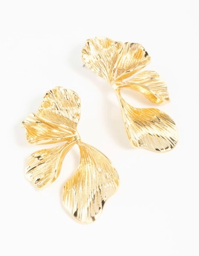 Gold Plated Organic Petal Stud Earrings Graceful Elegance Formal touch