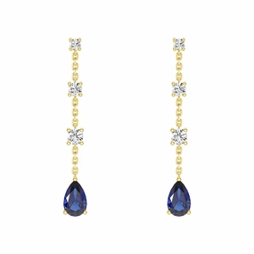Elegant Tiered Diamond Stud Earrings with Trembling Lab Sapphire Drop Graceful Style Casual accessory