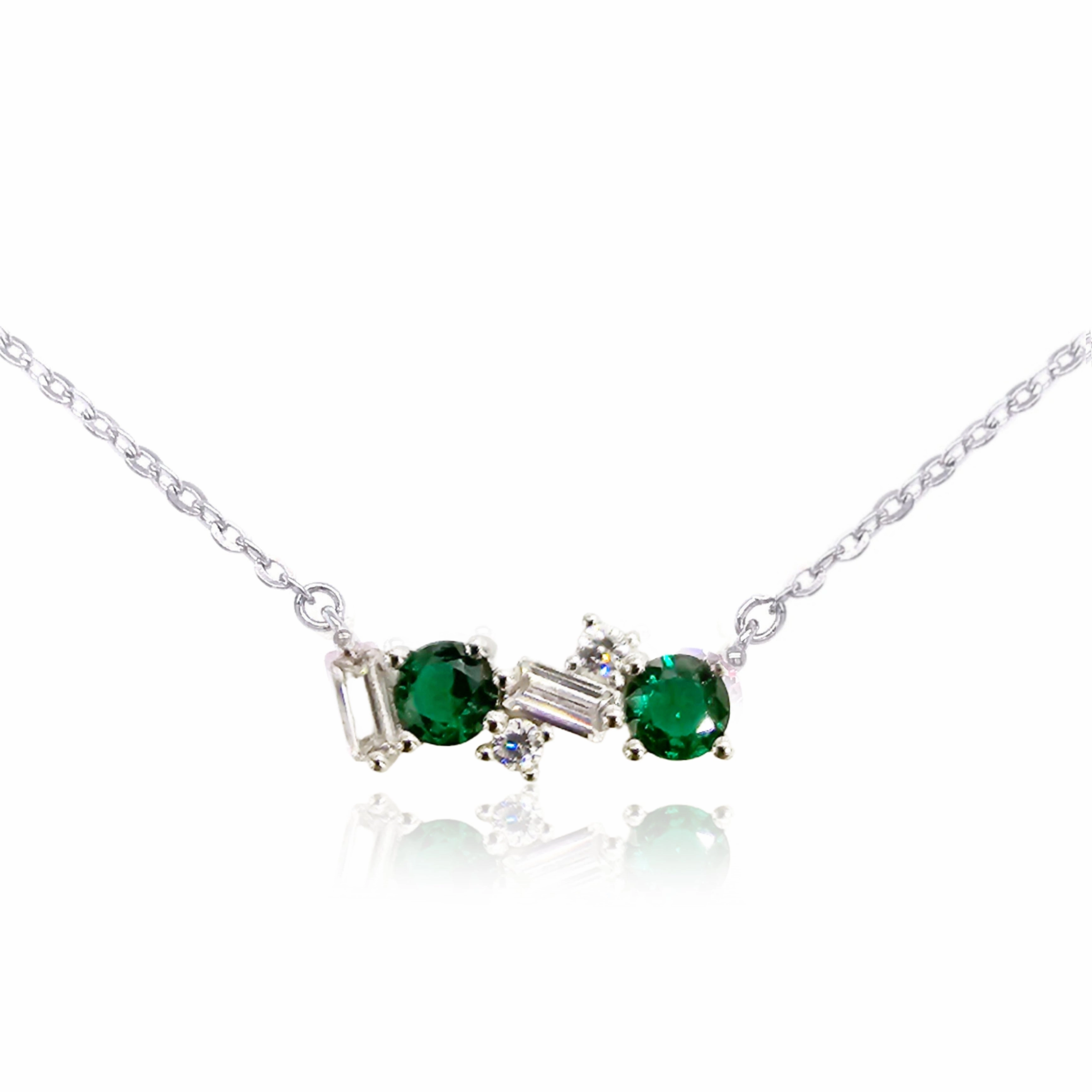 Chic Look Sterling Silver Pink or Clear and Emerald Bar Necklace