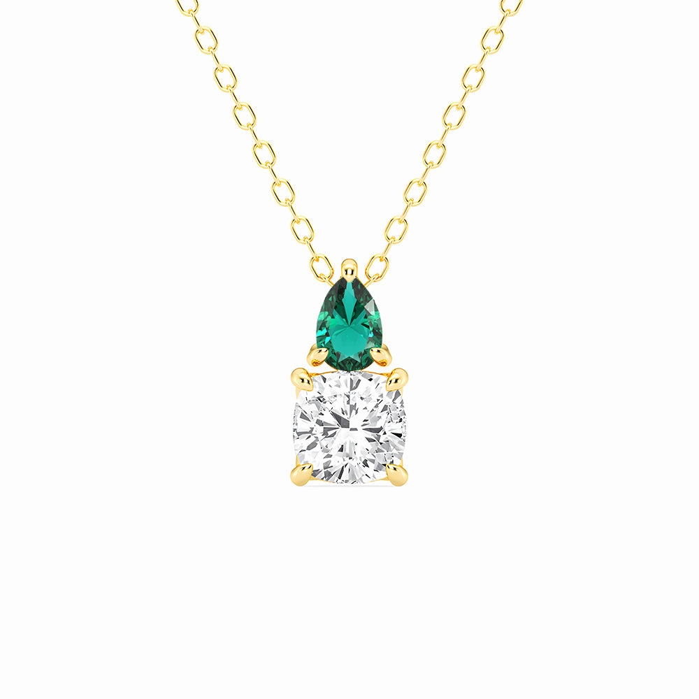 Style Pop Casual Spark Toi Et Moi Emerald and Cushion Cut Lab Grown Diamond Pendant Necklace