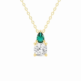 Style Pop Casual Spark Toi Et Moi Emerald and Cushion Cut Lab Grown Diamond Pendant Necklace