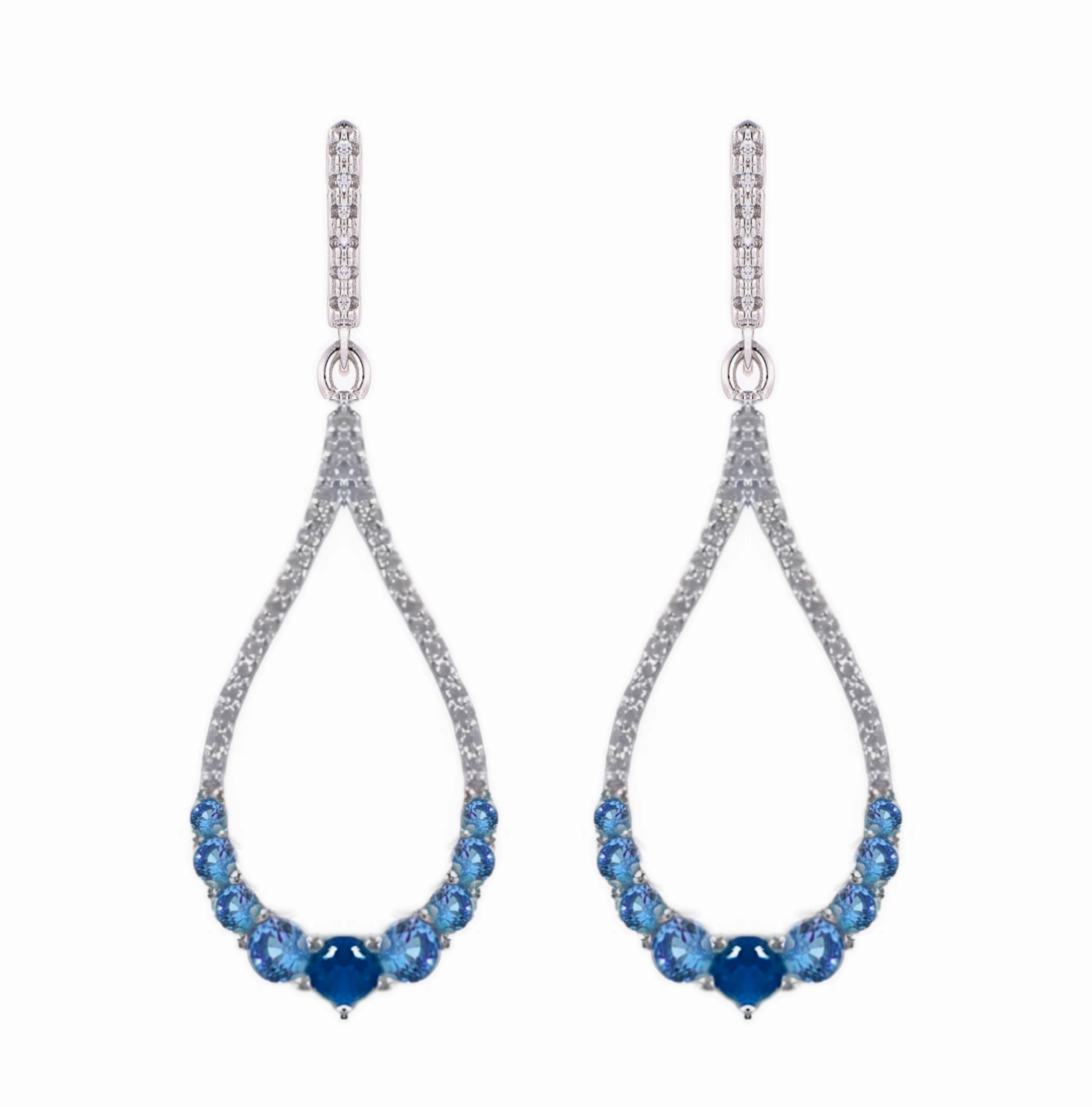 Sterling Silver Micro Pave and Color Stone Teardrop Shape Earring Timeless Shape Sparkling Craft