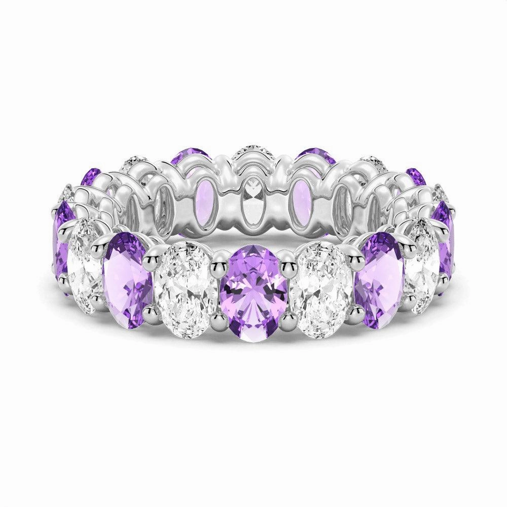 6.6 CT. Lab Grown White Sapphire with Purple  Amethyst  Gemstone Band Festival Accent