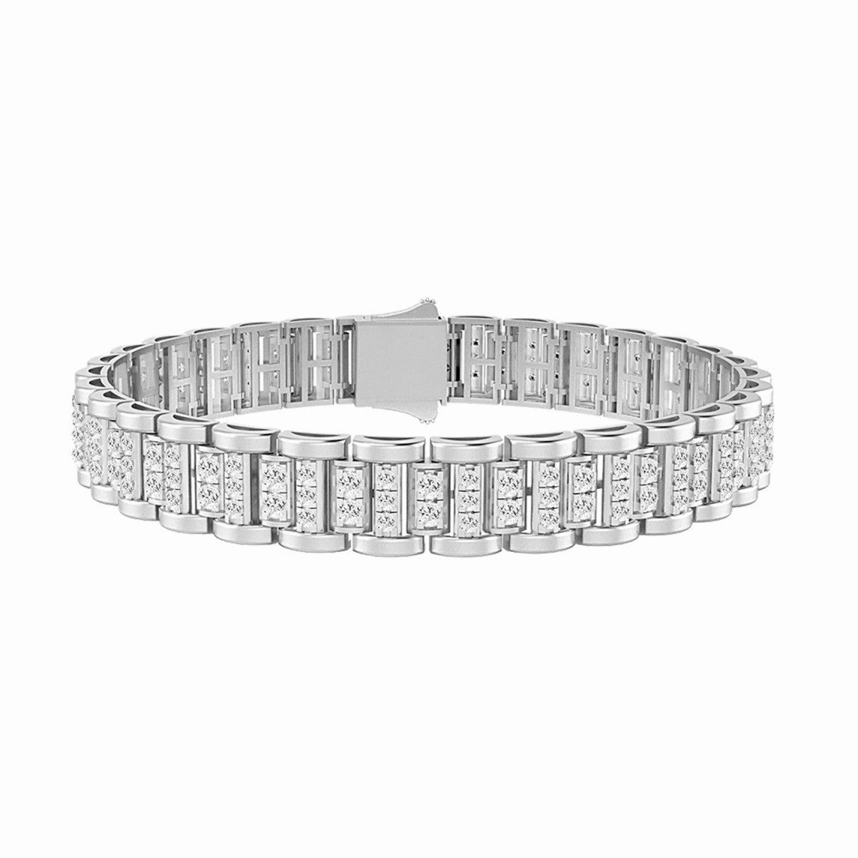 10K WHITE GOLD 5.00CT ROUND DIAMOND MEN'S BRACELET Petite Touch