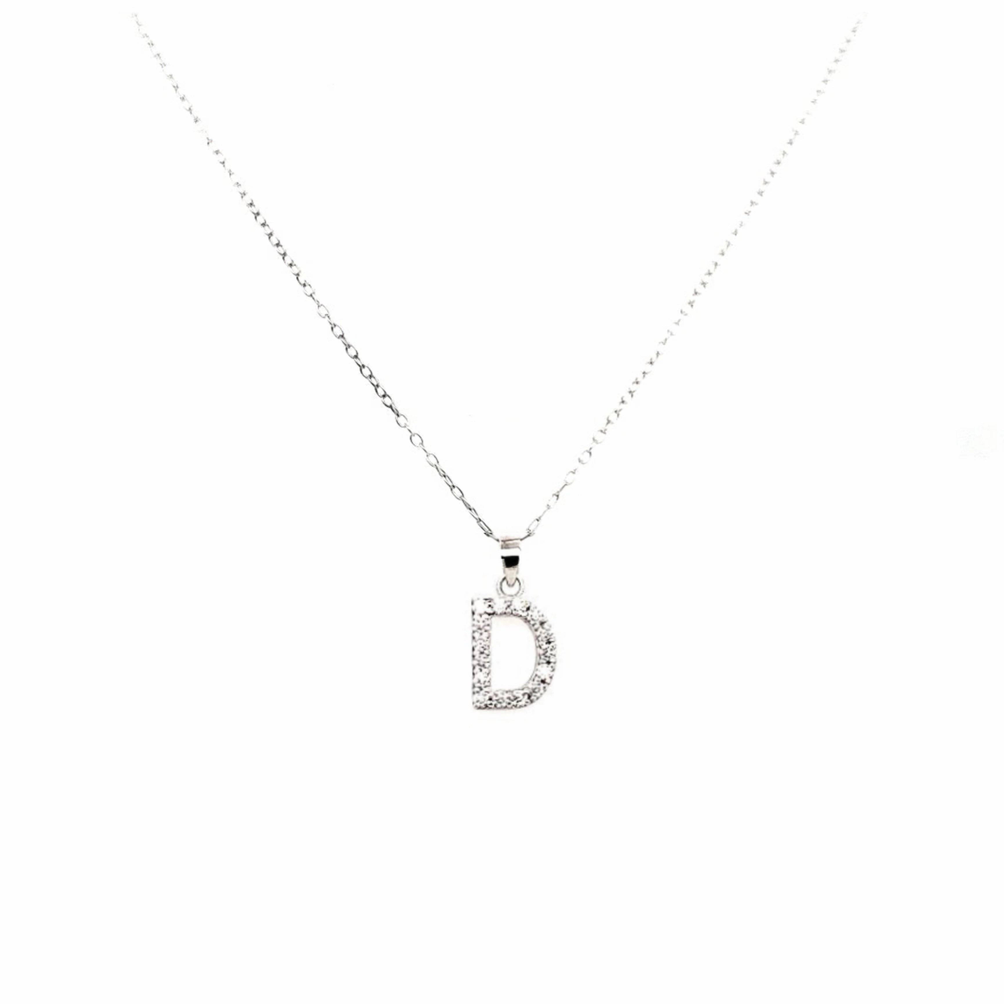 Everyday Finish Sterling Silver And CZ Initial Pendant Necklace
