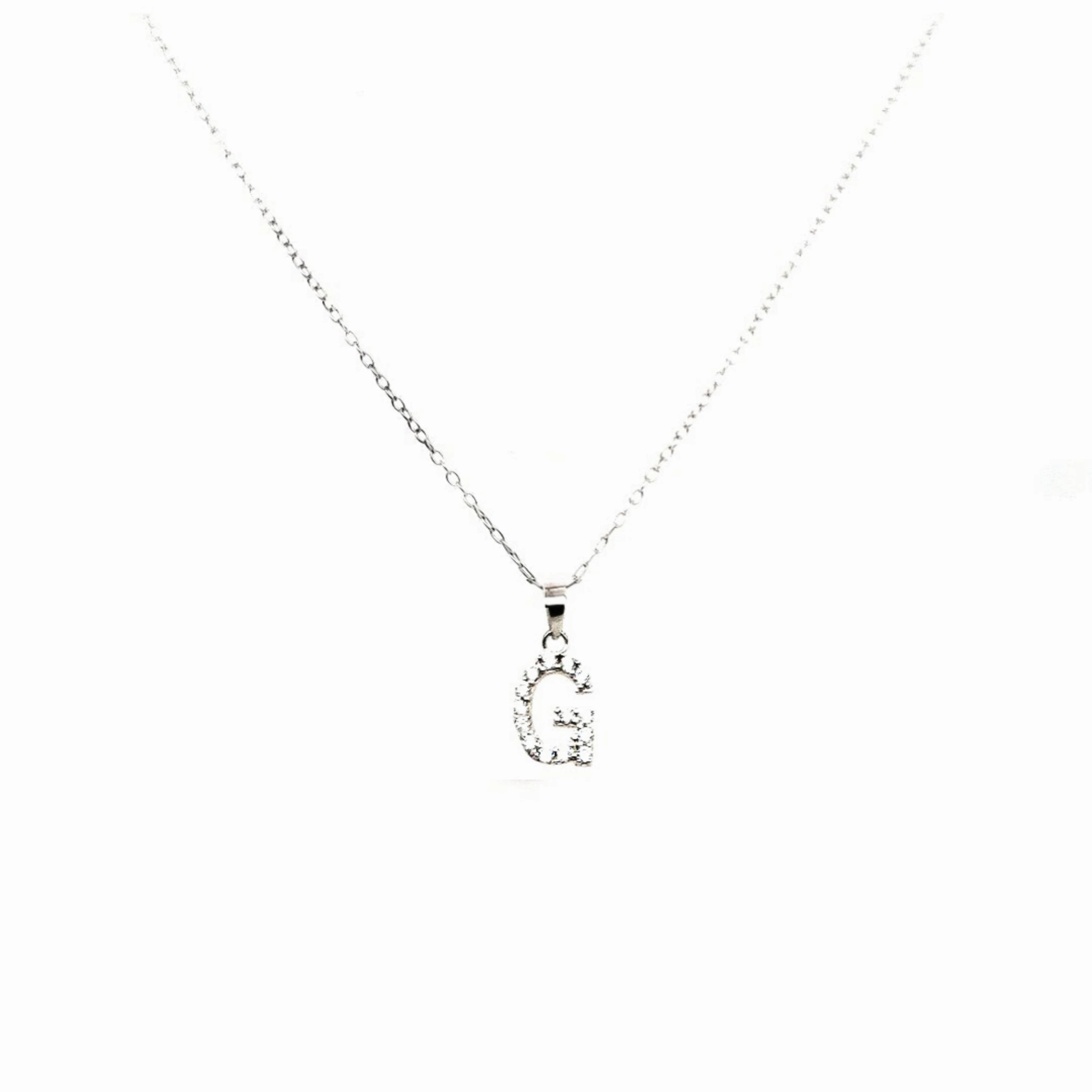 Wedding accessory Sterling Silver And CZ Initial Pendant Necklace