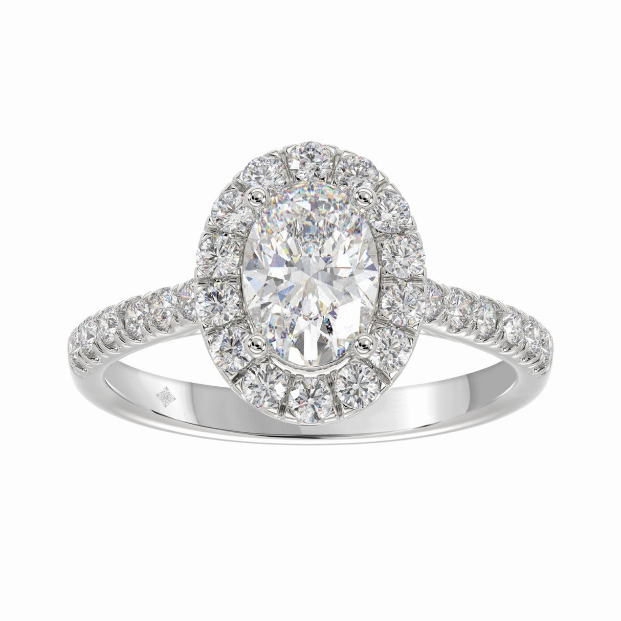 LADIES RING 1 1/2CT ROUND/OVAL DIAMOND 14K WHITE GOLD (CENTER STONE OVAL DIAMOND 1CT) Everyday Highlight Classic Lines