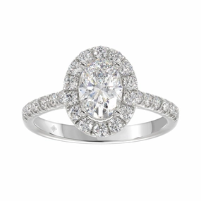 LADIES RING 1 1/2CT ROUND/OVAL DIAMOND 14K WHITE GOLD (CENTER STONE OVAL DIAMOND 1CT) Everyday Highlight Classic Lines