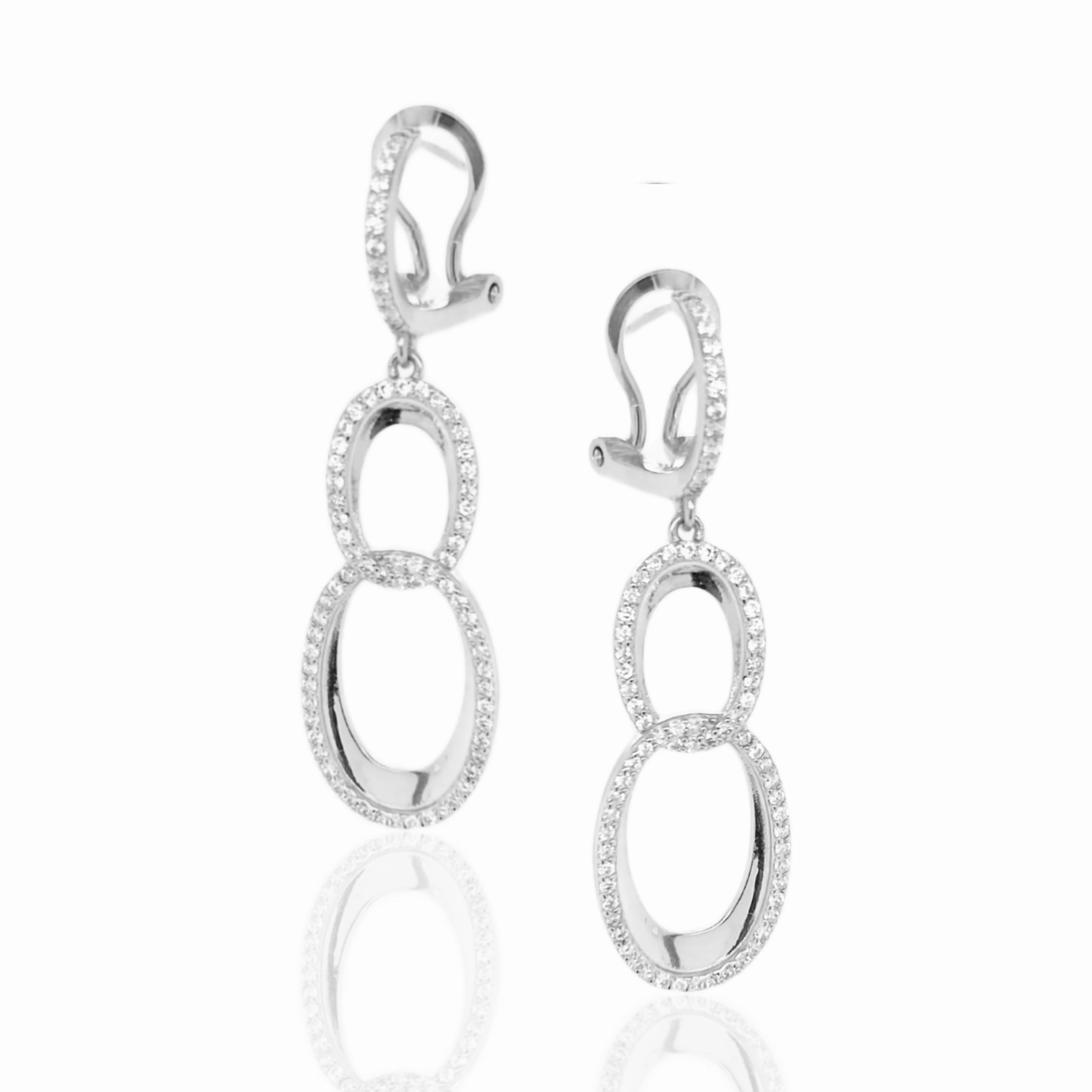 Sterling Silver Double Oval Micropave Link Earrings Mood Accent