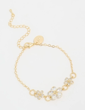 Gold Plated Cubic Zirconia Flower Station Bracelet Fast Seller Contemporary Take