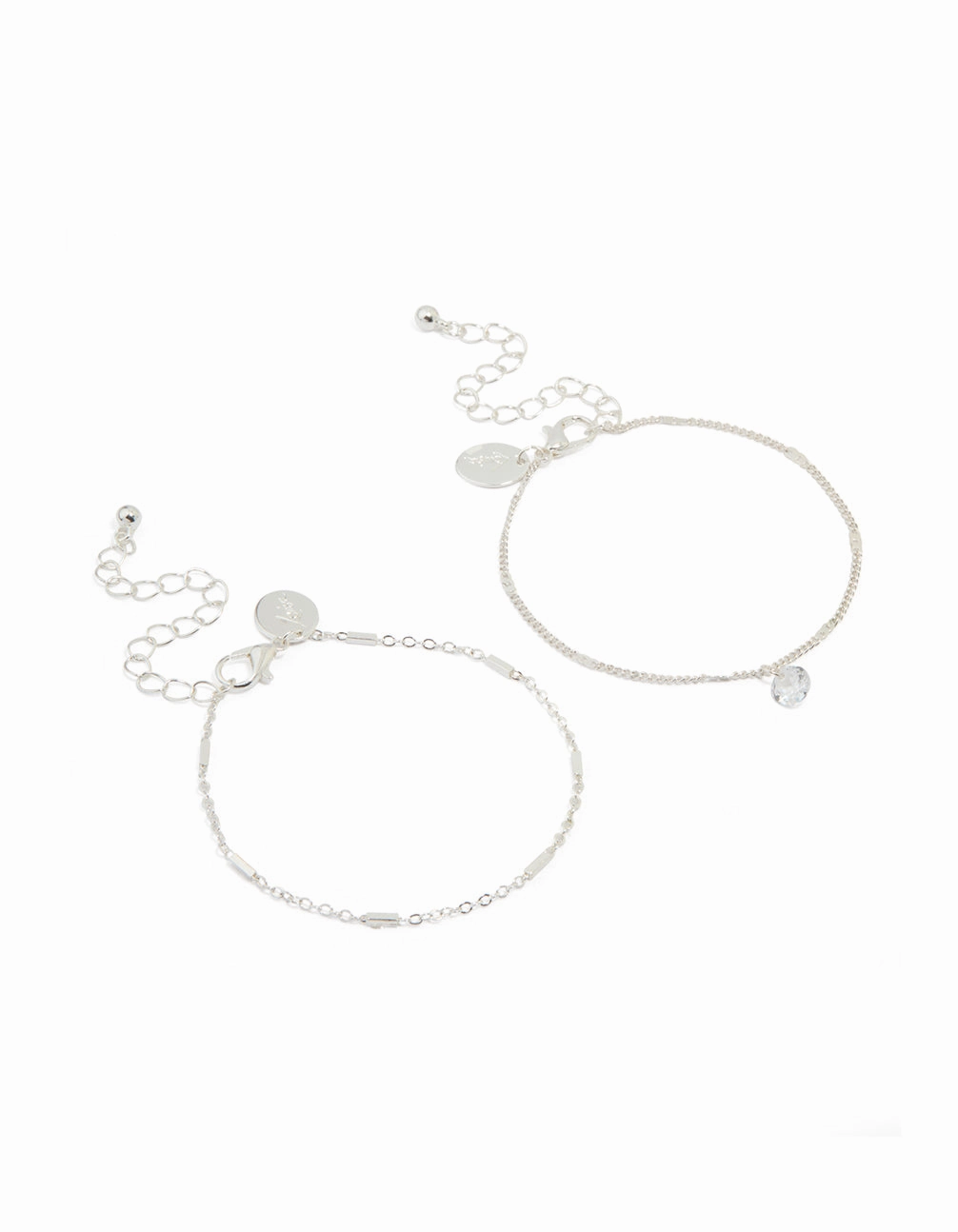 Silver Cubic Zirconia Drop & Chain Bracelets 2-Pack Reliable Choice