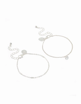 Silver Cubic Zirconia Drop & Chain Bracelets 2-Pack Reliable Choice