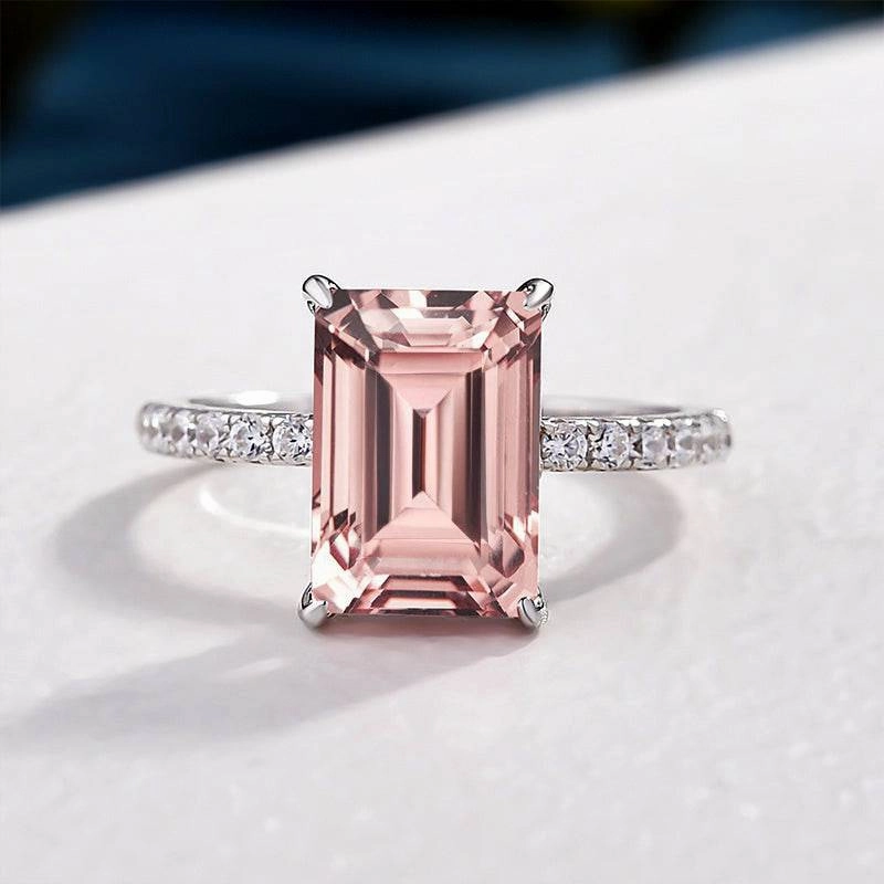 Superior Look Superior Expression Louily Elegant Emerald Cut Morganite Pink Women's Engagement Ring In Sterling Silver
