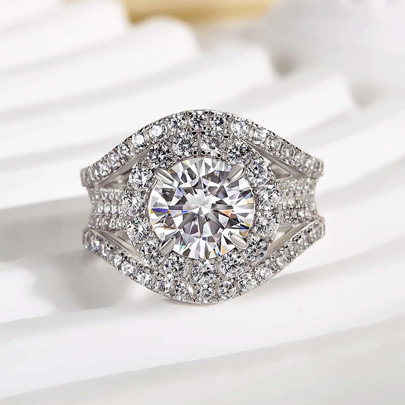 Louily Timeless Split Shank Halo Round Cut Engagement Ring premium design Classic Expression