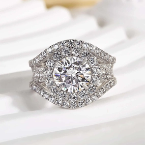 Louily Timeless Split Shank Halo Round Cut Engagement Ring Elegant Vibe