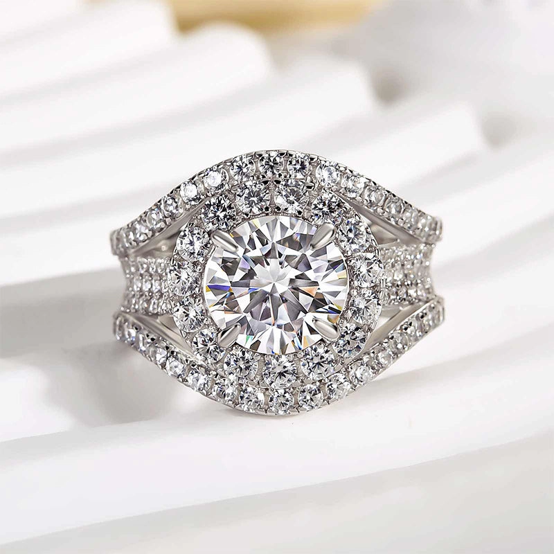 Louily Timeless Split Shank Halo Round Cut Engagement Ring Fashionable Adornment